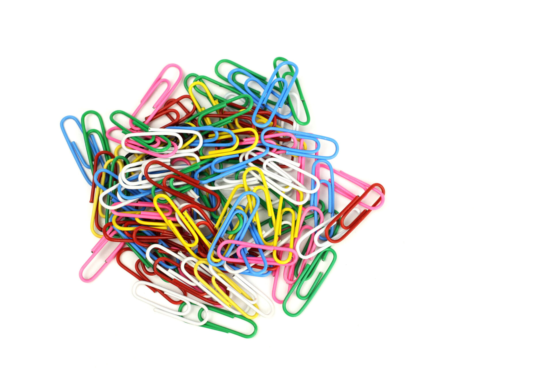 Photo of multi-coloured paper clips