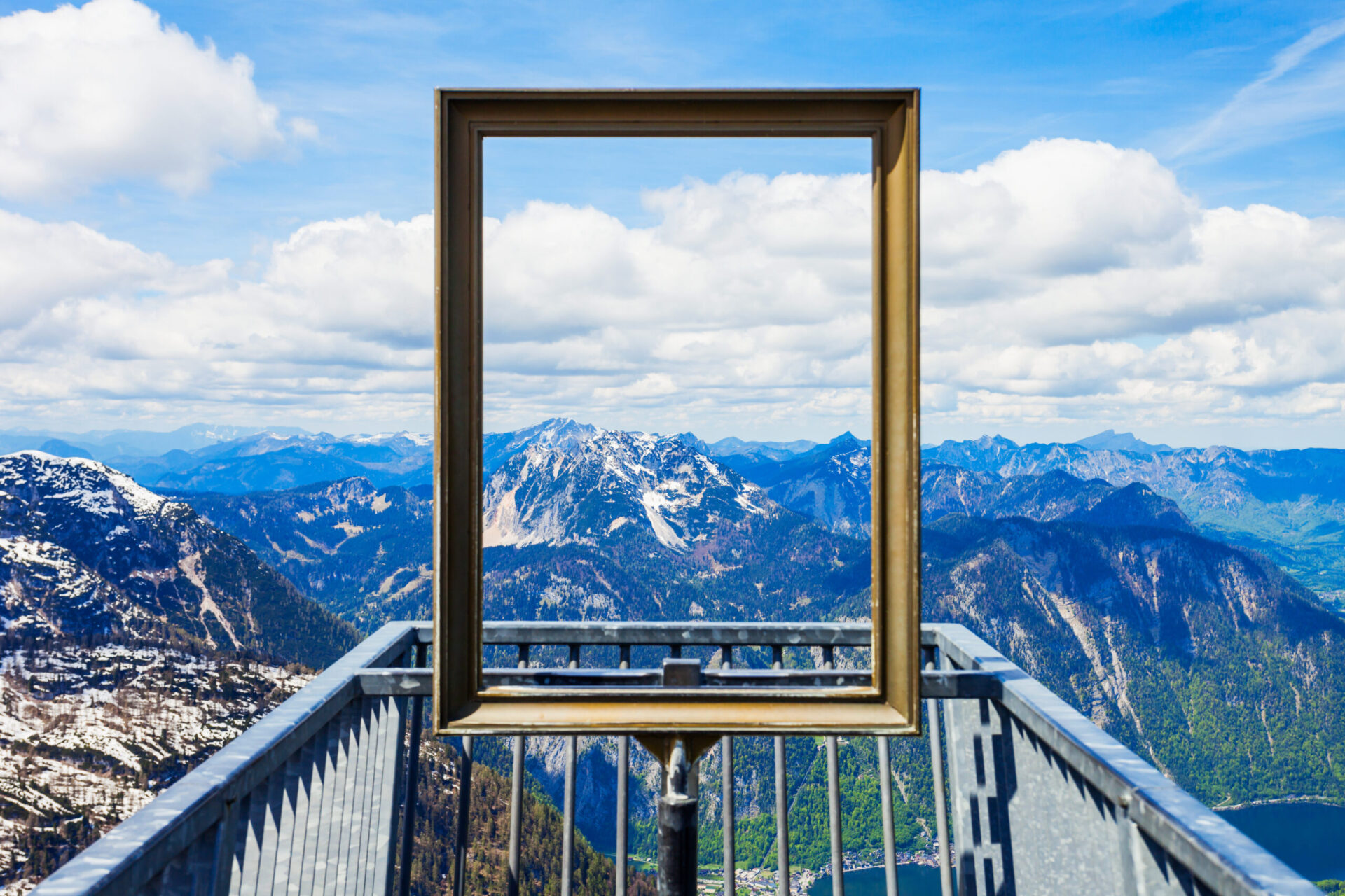 Photo looking through a picture frame into the mountains, like looking at another persons viewpoint