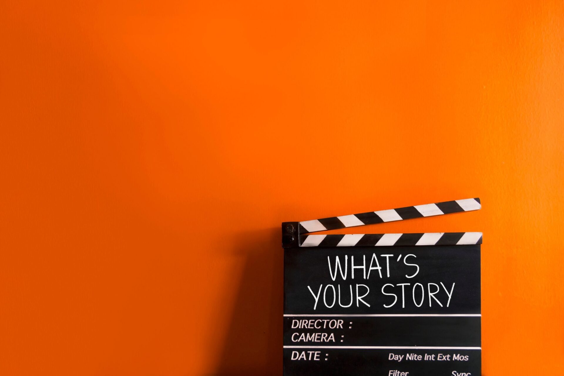 Photo of movie storyboard with text 'what's your story'