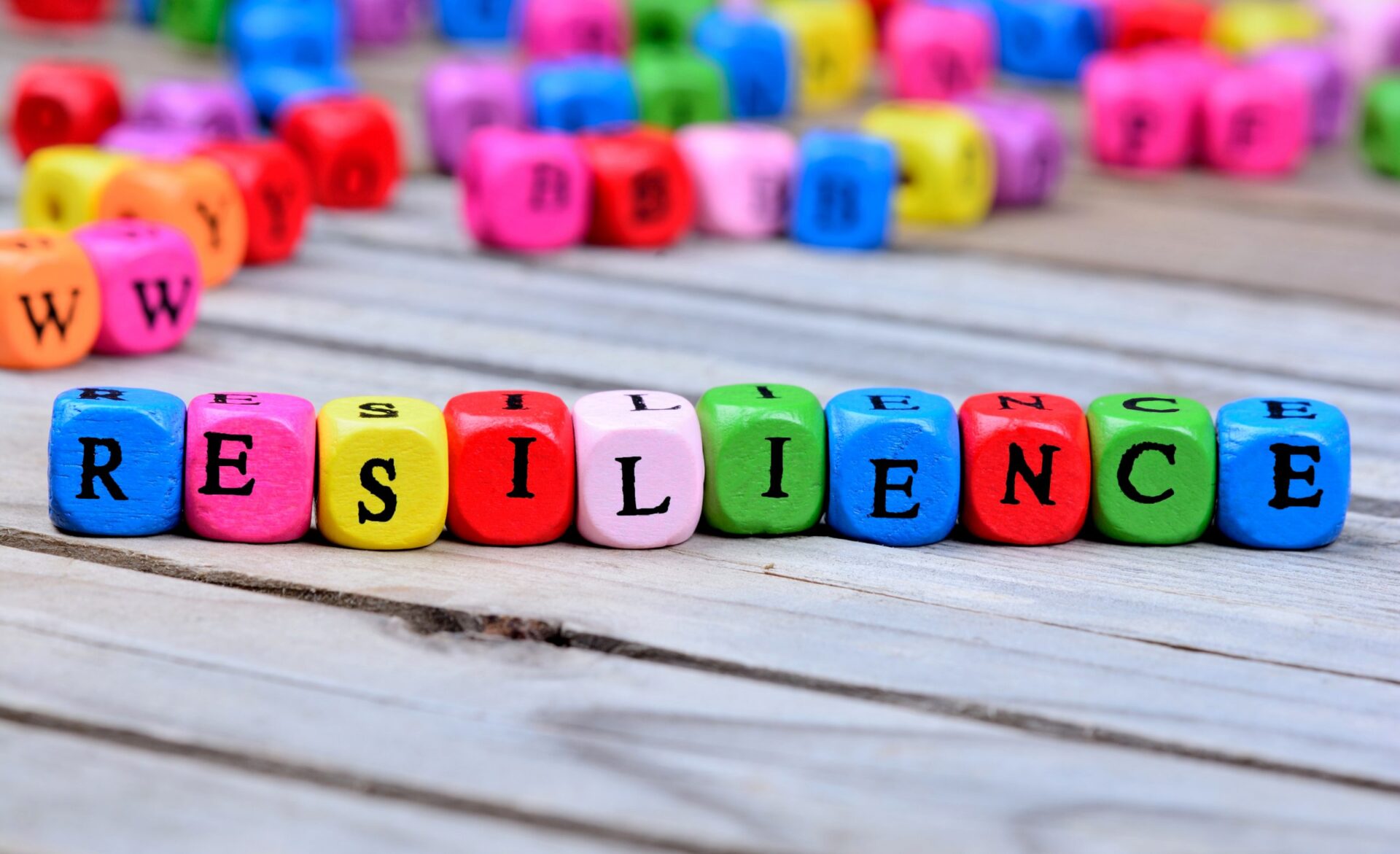 Photo of colourful blocks spelling the word 'resilience'